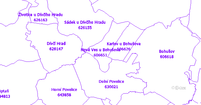 Katastrální mapa Nová Ves u Bohušova - přehledová mapa katastrálního území