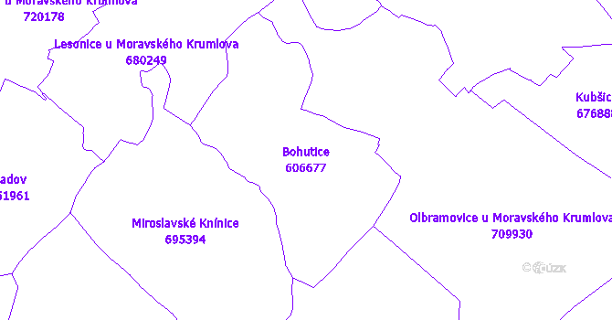 Katastrální mapa Bohutice - přehledová mapa katastrálního území