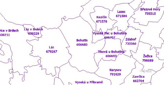 Katastrální mapa Bohutín - přehledová mapa katastrálního území