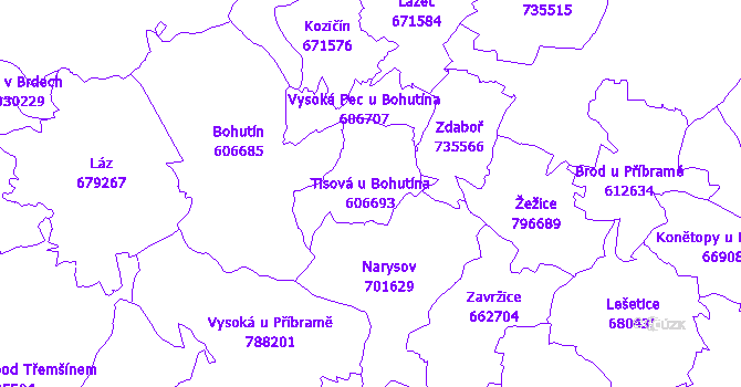 Katastrální mapa Tisová u Bohutína - přehledová mapa katastrálního území