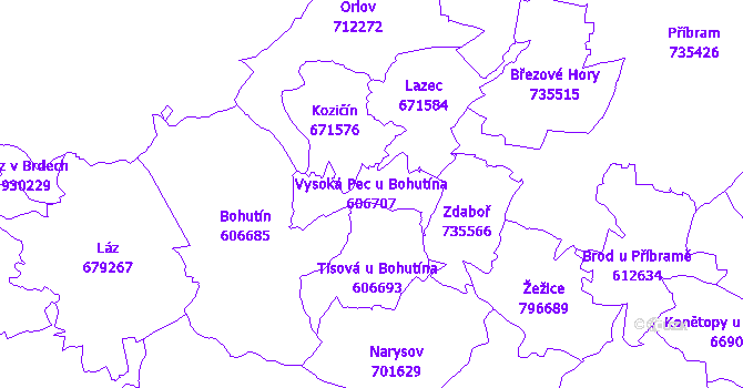 Katastrální mapa Vysoká Pec u Bohutína - přehledová mapa katastrálního území