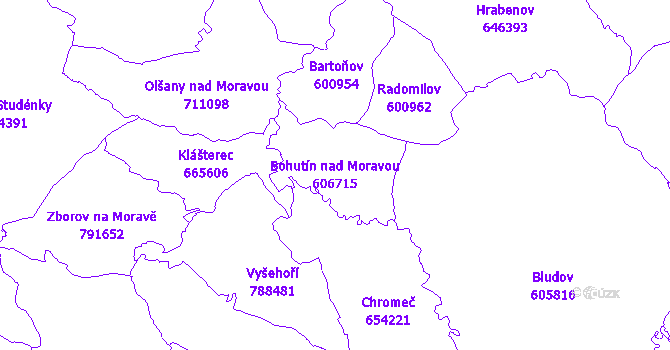 Katastrální mapa Bohutín nad Moravou - přehledová mapa katastrálního území