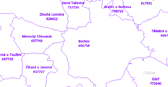 Katastrální mapa Bochov - přehledová mapa katastrálního území