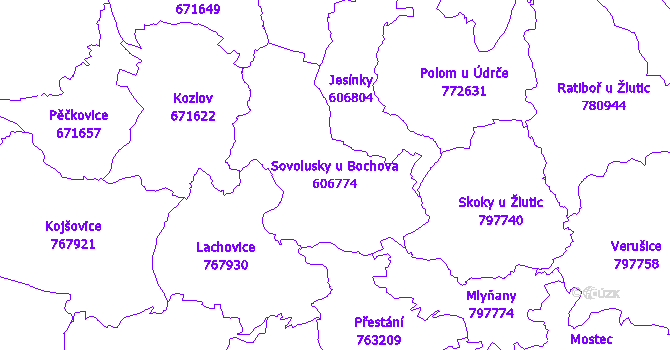 Katastrální mapa Sovolusky u Bochova - přehledová mapa katastrálního území