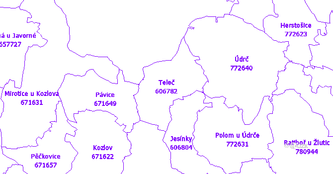 Katastrální mapa Teleč - přehledová mapa katastrálního území