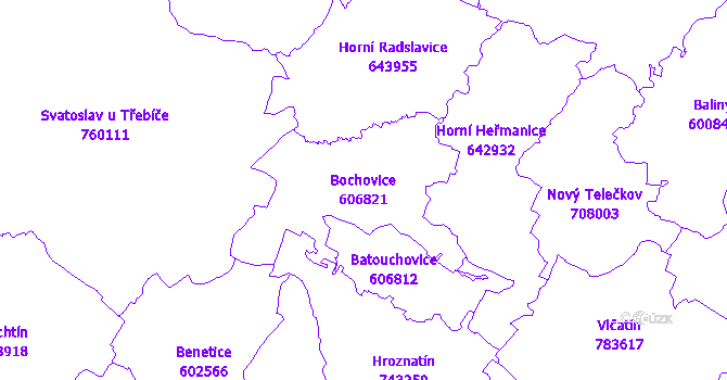 Katastrální mapa Bochovice - přehledová mapa katastrálního území