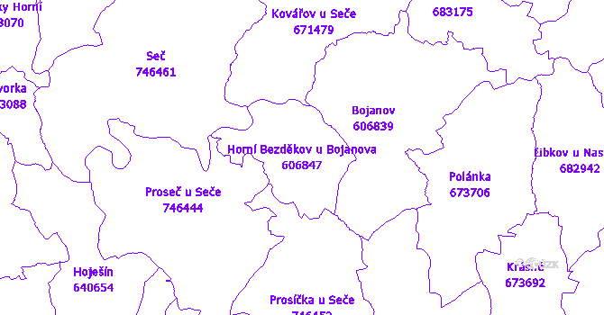 Katastrální mapa Horní Bezděkov u Bojanova - přehledová mapa katastrálního území