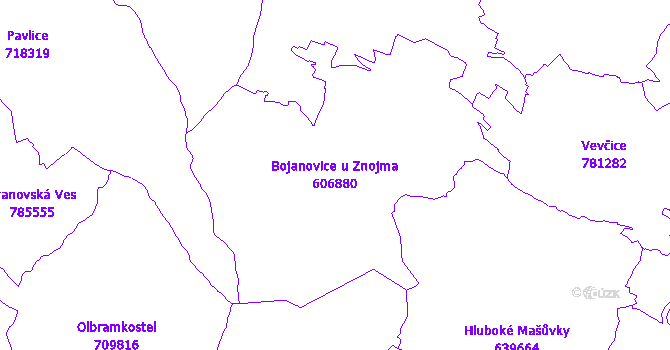 Katastrální mapa Bojanovice u Znojma - přehledová mapa katastrálního území