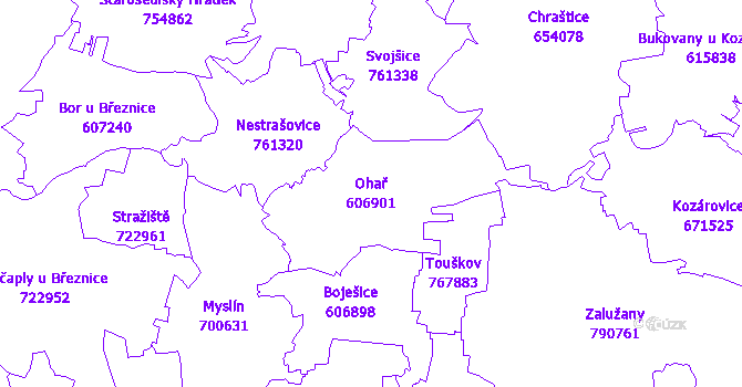 Katastrální mapa Ohař - přehledová mapa katastrálního území