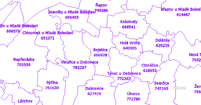 Katastrální mapa Bojetice - přehledová mapa katastrálního území
