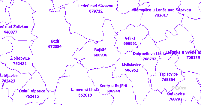 Katastrální mapa Bojiště - přehledová mapa katastrálního území