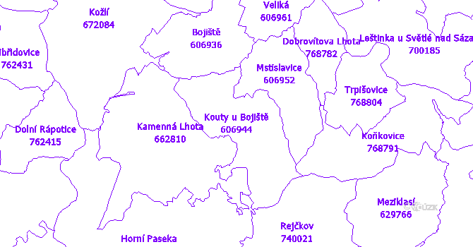 Katastrální mapa Kouty u Bojiště - přehledová mapa katastrálního území
