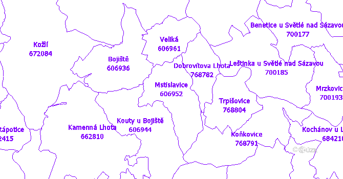 Katastrální mapa Mstislavice - přehledová mapa katastrálního území