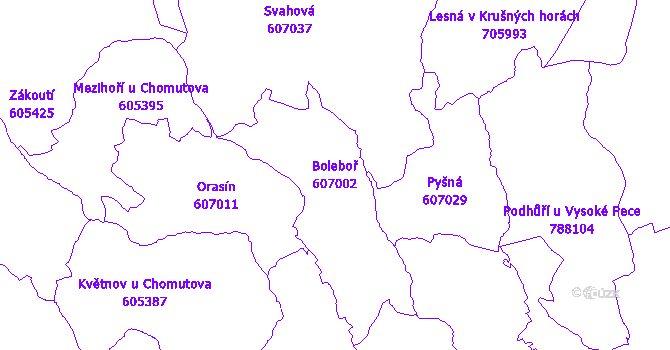 Katastrální mapa Boleboř - přehledová mapa katastrálního území