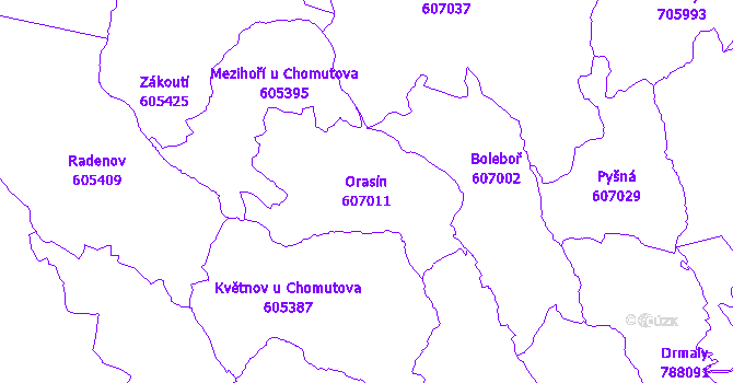 Katastrální mapa Orasín - přehledová mapa katastrálního území