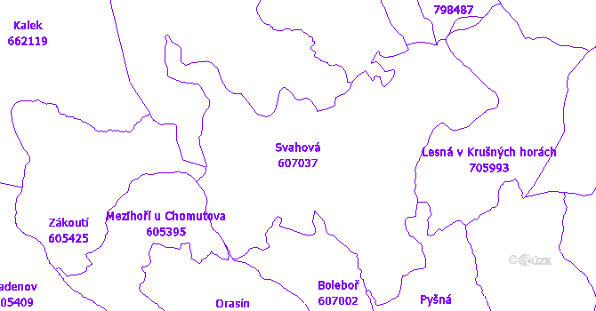 Katastrální mapa Svahová - přehledová mapa katastrálního území