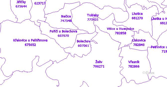 Katastrální mapa Bolechov - přehledová mapa katastrálního území