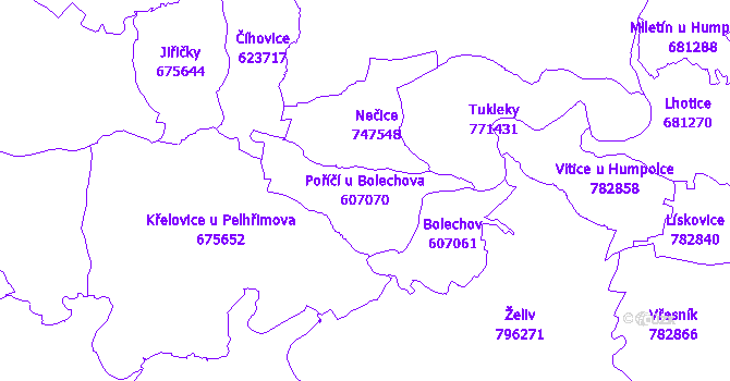 Katastrální mapa Poříčí u Bolechova - přehledová mapa katastrálního území