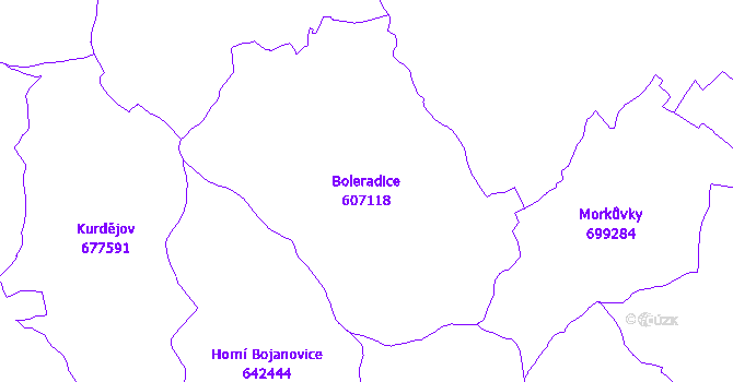 Katastrální mapa Boleradice - přehledová mapa katastrálního území