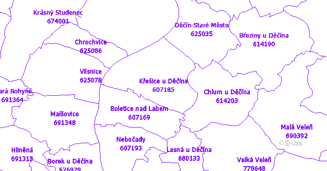 Katastrální mapa Křešice u Děčína - přehledová mapa katastrálního území