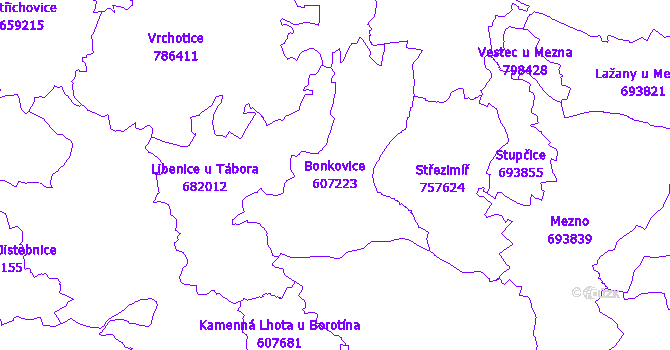 Katastrální mapa Bonkovice - přehledová mapa katastrálního území