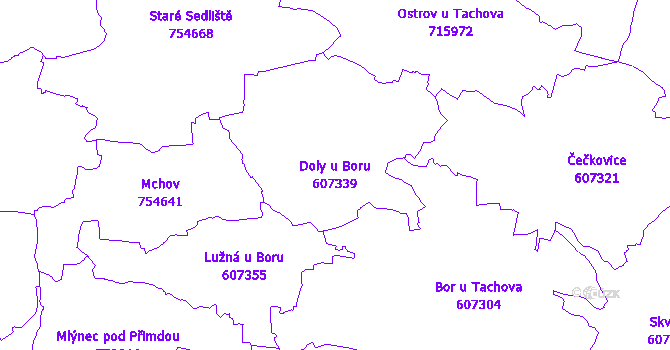 Katastrální mapa Doly u Boru - přehledová mapa katastrálního území