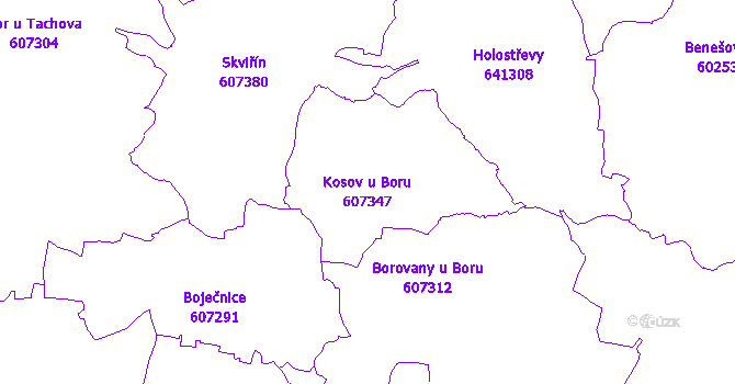 Katastrální mapa Kosov u Boru - přehledová mapa katastrálního území