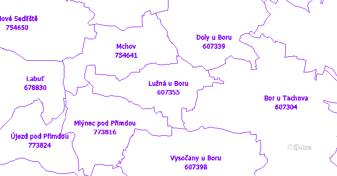 Katastrální mapa Lužná u Boru - přehledová mapa katastrálního území