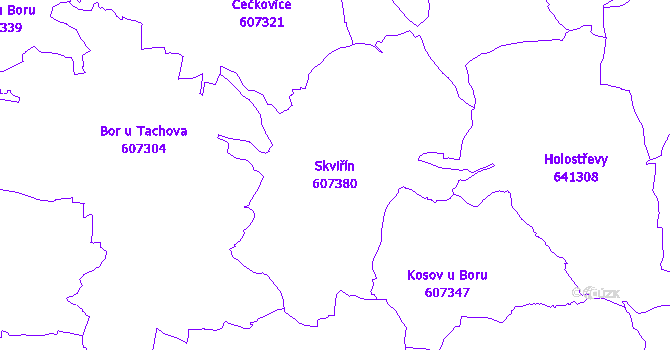 Katastrální mapa Skviřín - přehledová mapa katastrálního území