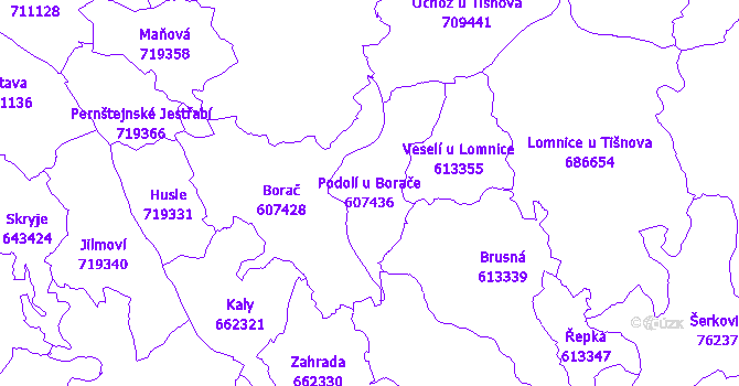 Katastrální mapa Podolí u Borače - přehledová mapa katastrálního území