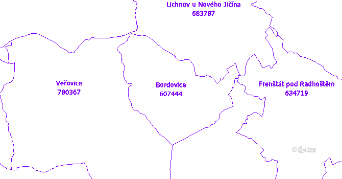 Katastrální mapa Bordovice - přehledová mapa katastrálního území