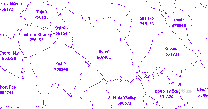 Katastrální mapa Boreč - přehledová mapa katastrálního území