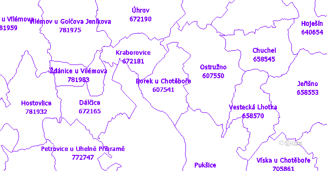 Katastrální mapa Borek u Chotěboře - přehledová mapa katastrálního území