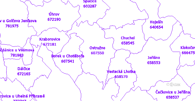 Katastrální mapa Ostružno - přehledová mapa katastrálního území