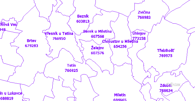 Katastrální mapa Želejov - přehledová mapa katastrálního území