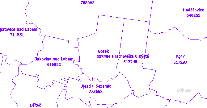 Katastrální mapa Borek - přehledová mapa katastrálního území