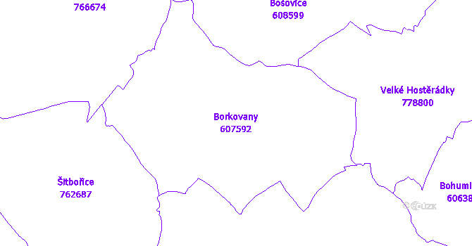 Katastrální mapa Borkovany - přehledová mapa katastrálního území