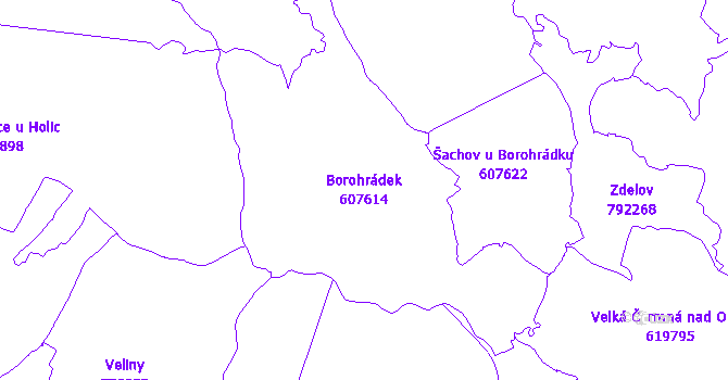 Katastrální mapa Borohrádek - přehledová mapa katastrálního území