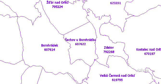 Katastrální mapa Šachov u Borohrádku - přehledová mapa katastrálního území