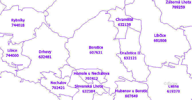 Katastrální mapa Borotice - přehledová mapa katastrálního území
