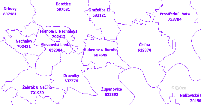 Katastrální mapa Hubenov u Borotic - přehledová mapa katastrálního území