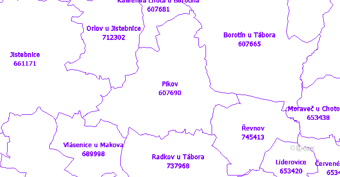 Katastrální mapa Pikov - přehledová mapa katastrálního území