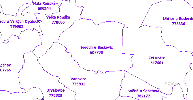 Katastrální mapa Borotín u Boskovic - přehledová mapa katastrálního území
