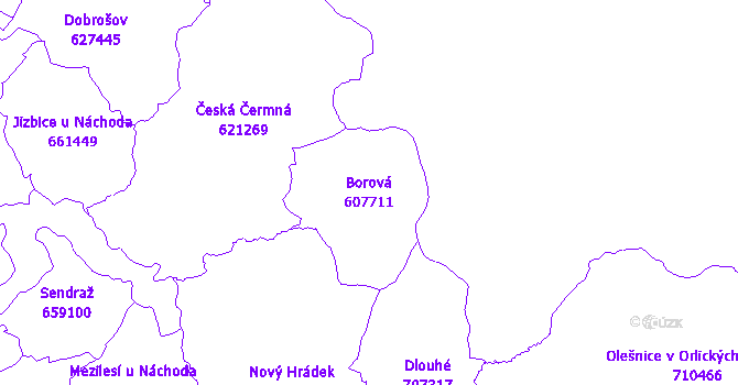 Katastrální mapa Borová - přehledová mapa katastrálního území