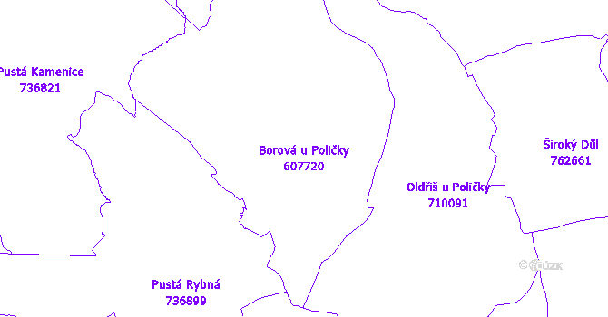Katastrální mapa Borová u Poličky - přehledová mapa katastrálního území