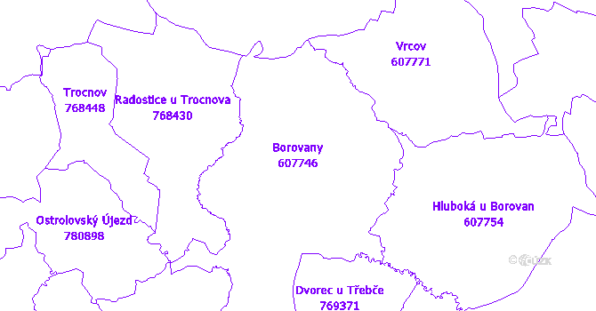 Katastrální mapa Borovany - přehledová mapa katastrálního území