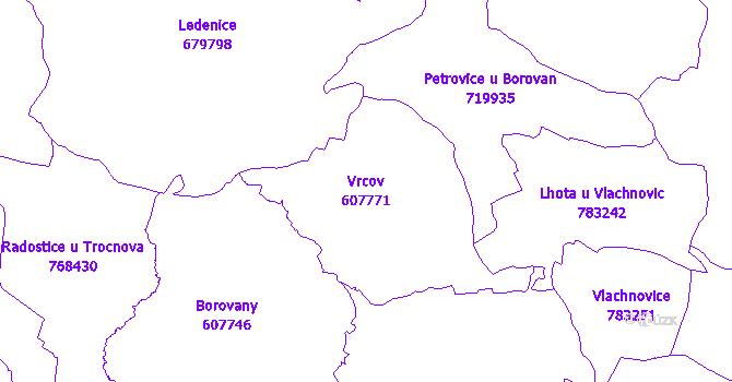 Katastrální mapa Vrcov - přehledová mapa katastrálního území