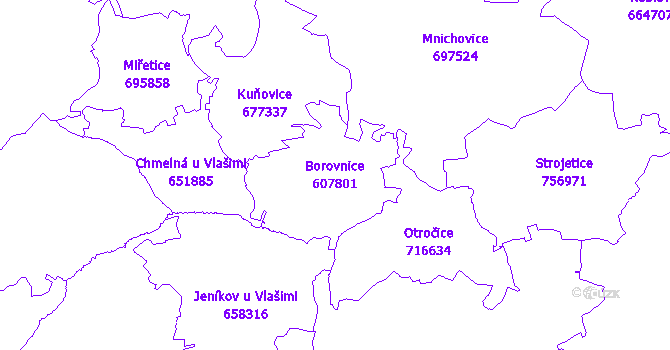 Katastrální mapa Borovnice - přehledová mapa katastrálního území