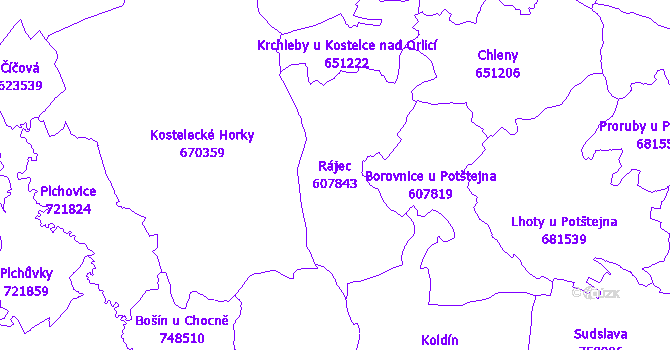 Katastrální mapa Rájec - přehledová mapa katastrálního území