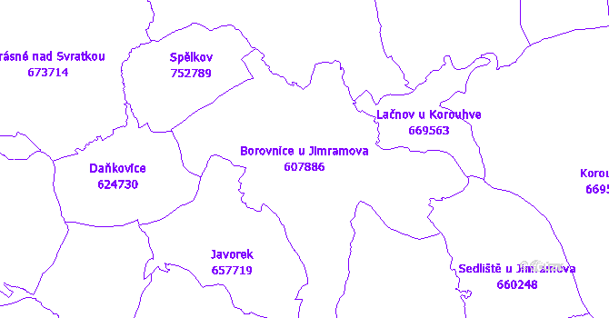 Katastrální mapa Borovnice u Jimramova - přehledová mapa katastrálního území